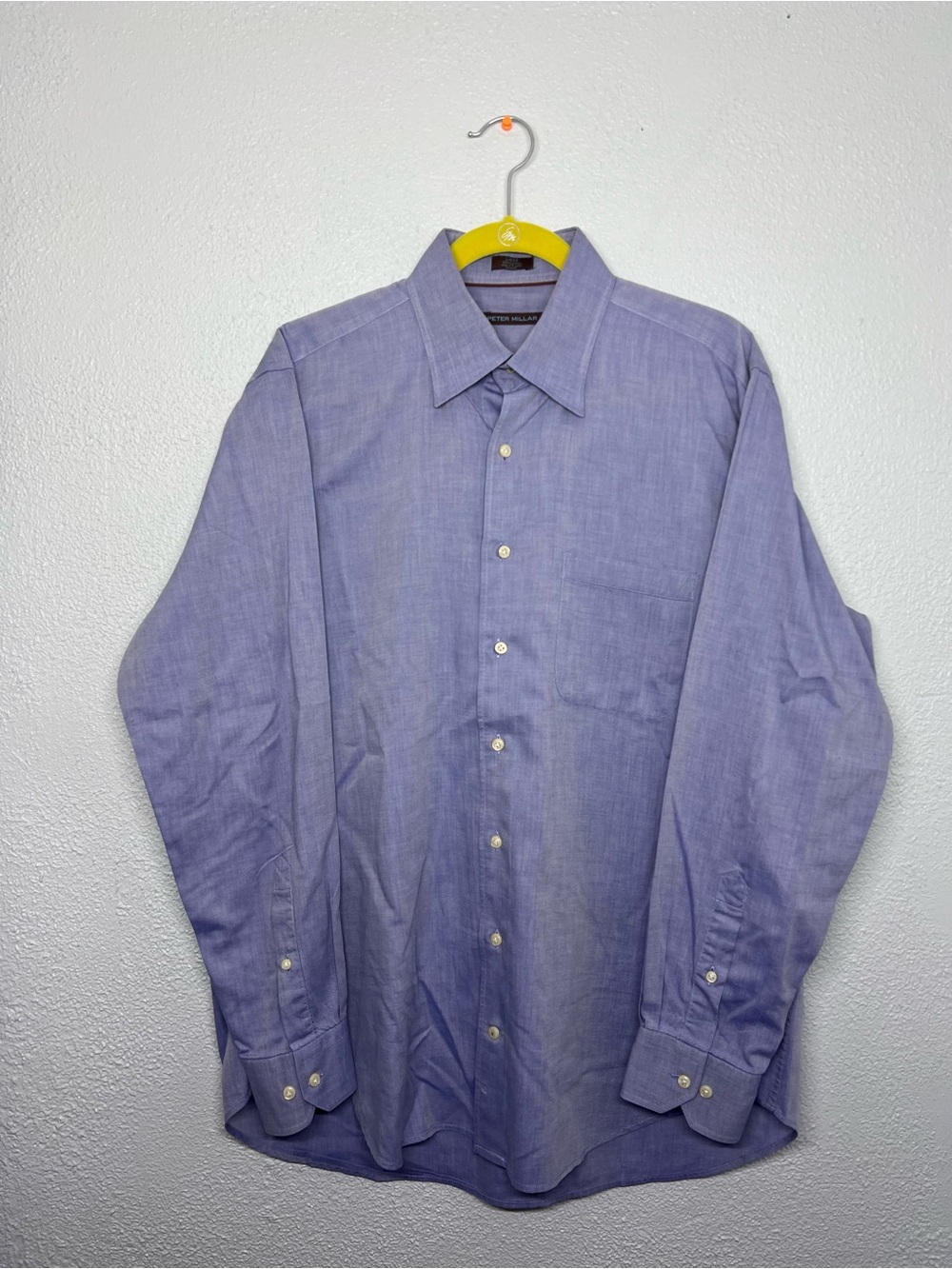 Peter Millar Mens Large Dress Shirt Long Sleeve Button Up Lavender 100% Cotton